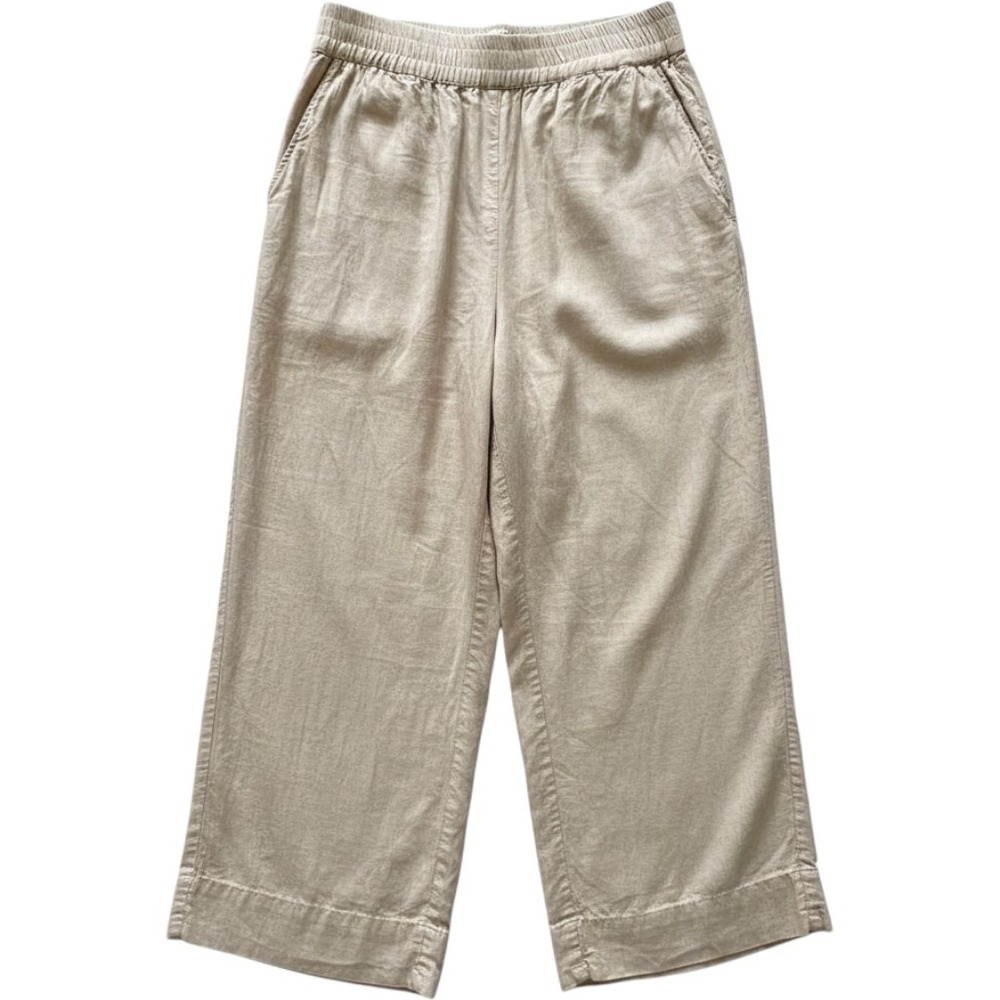 Marine Layer Pants W Large Oatmeal Tan Wide Leg Re-Spun Tencel Pull-On Palazzo